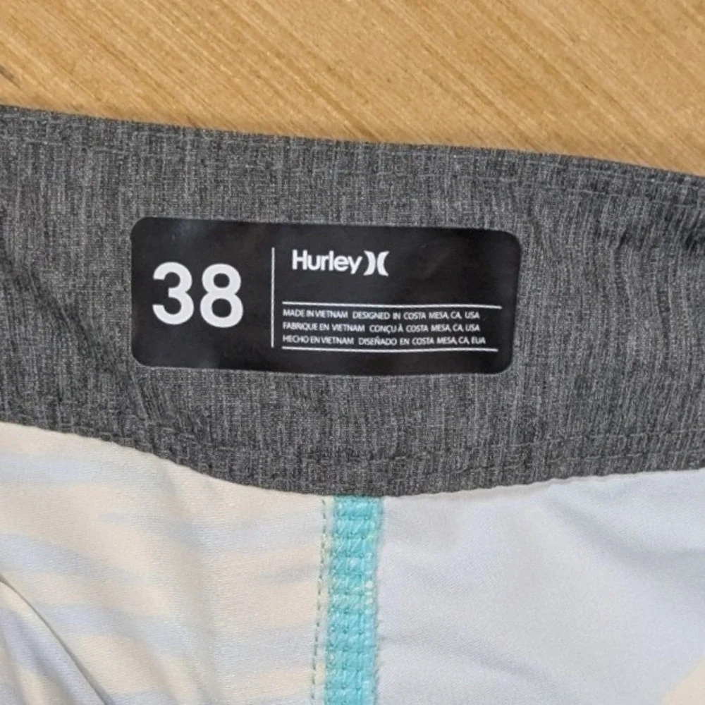 Hurley Board Shorts Men's 38 Tie Dye‎ Palm Print Blue Swim Trunks Beach
